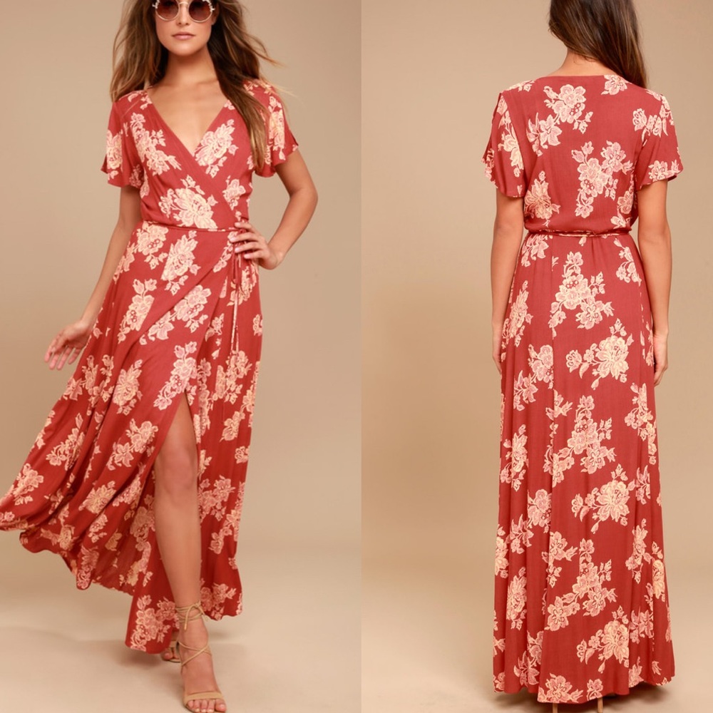 Lulu’s Floral Print Boho Wrap Maxi Dress Small